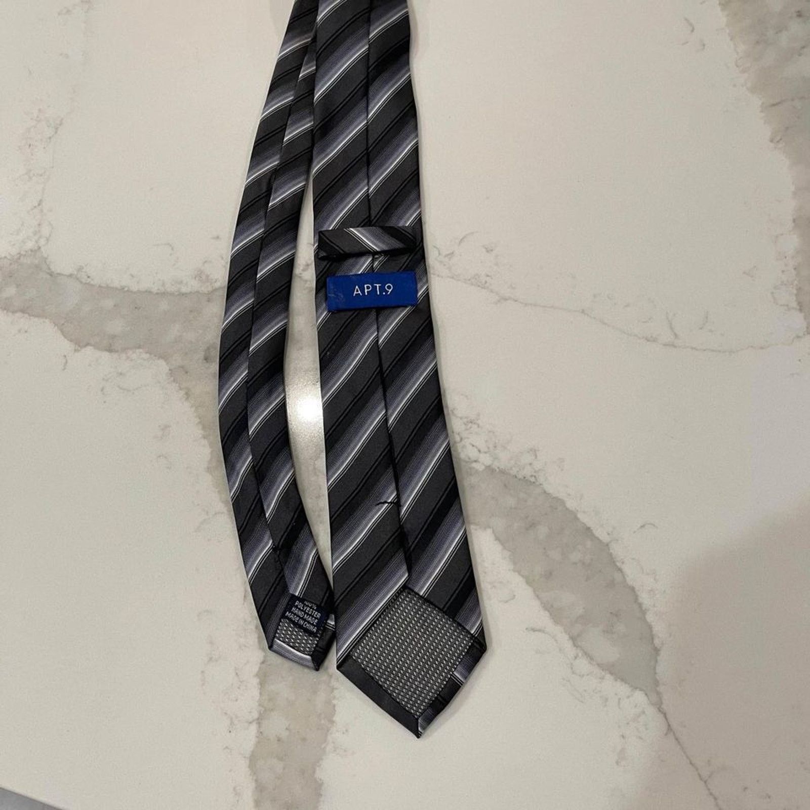 Apt. 9 APT. 9 Necktie Gray Black White Stripes Polyester Workwear Size ONE SIZE - 4 Thumbnail