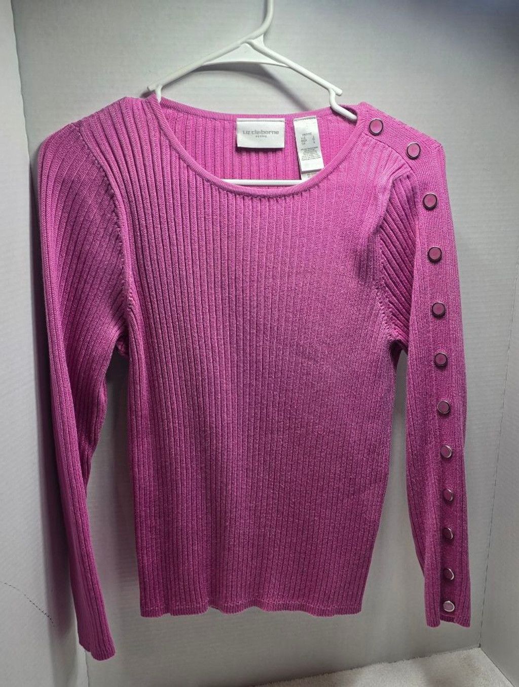 Liz Claiborne Women's Liz Claiborne Petite Pink Ribbed Crew Neck Sweater Size L / US 10 / IT 46 - 1 Thumbnail