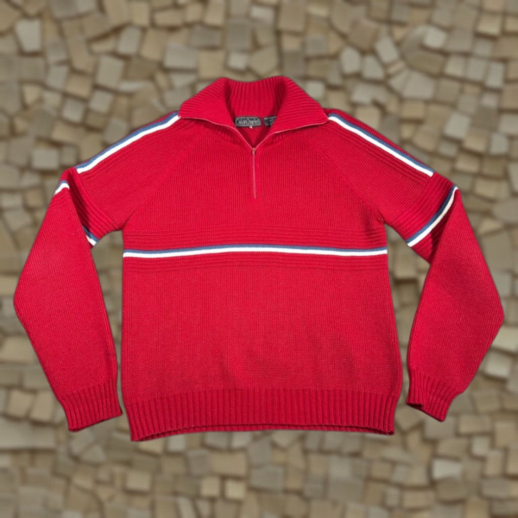 Vintage VINTAGE Calvin Charles Sweater Adult SMALL Red Textured Knit Quarter Zip 80s Size US S / EU 44-46 / 1 - 1 Thumbnail