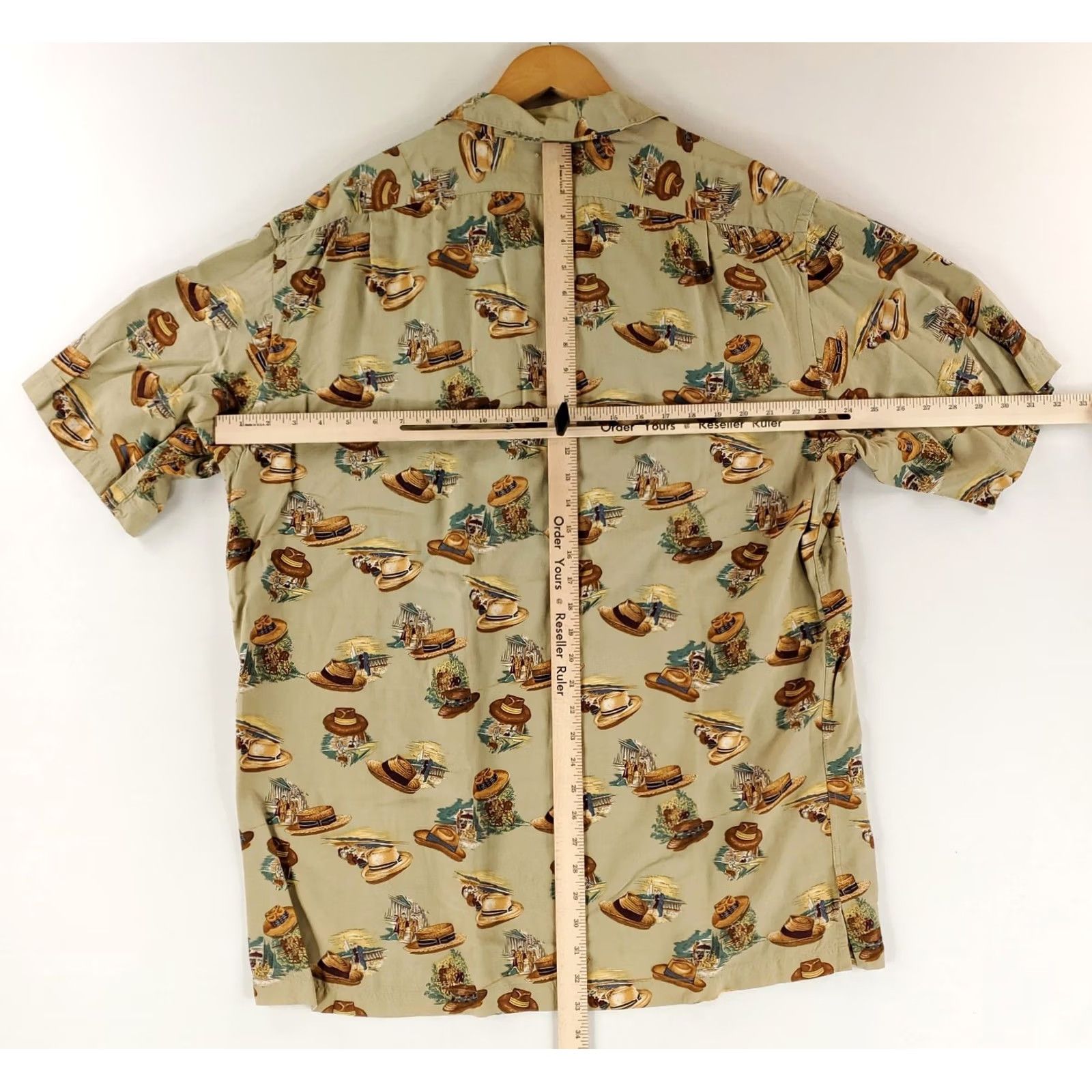 Polo Ralph Lauren VINTAGE Polo Ralph Lauren Shirt Mens L Brown Rayon Short Sleeve AOP Hats Loop Collar - Hole in back Size US L / EU 52-54 / 3 - 7 Thumbnail