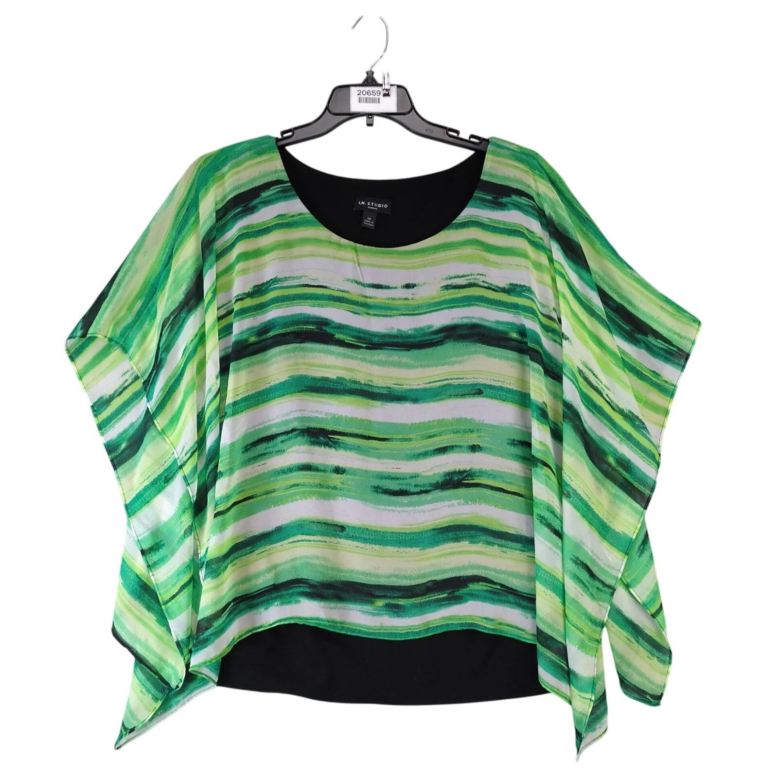Other IN Studio Green Black Sheer Poncho Overlay Blouse Women's 1X Size XL / US 12-14 / IT 48-50 - 1 Thumbnail