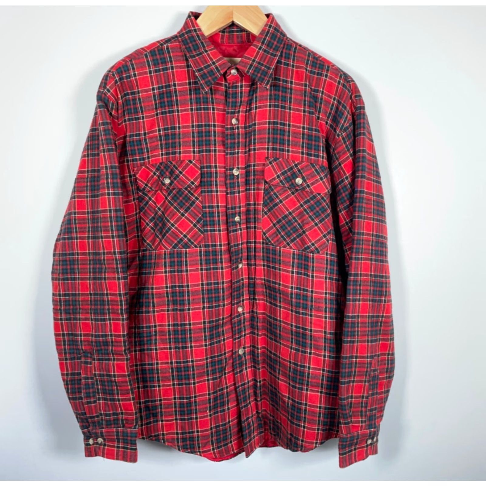 Vintage VINTAGE St. John's Bay Quilted Lined Flannel Shirt Jacket Men XL Tall Red Plaid 90s Grunge Retro JP Shirt Jacket Mens XL Tall Red Plaid Size US XL / EU 56 / 4 - 4 Thumbnail