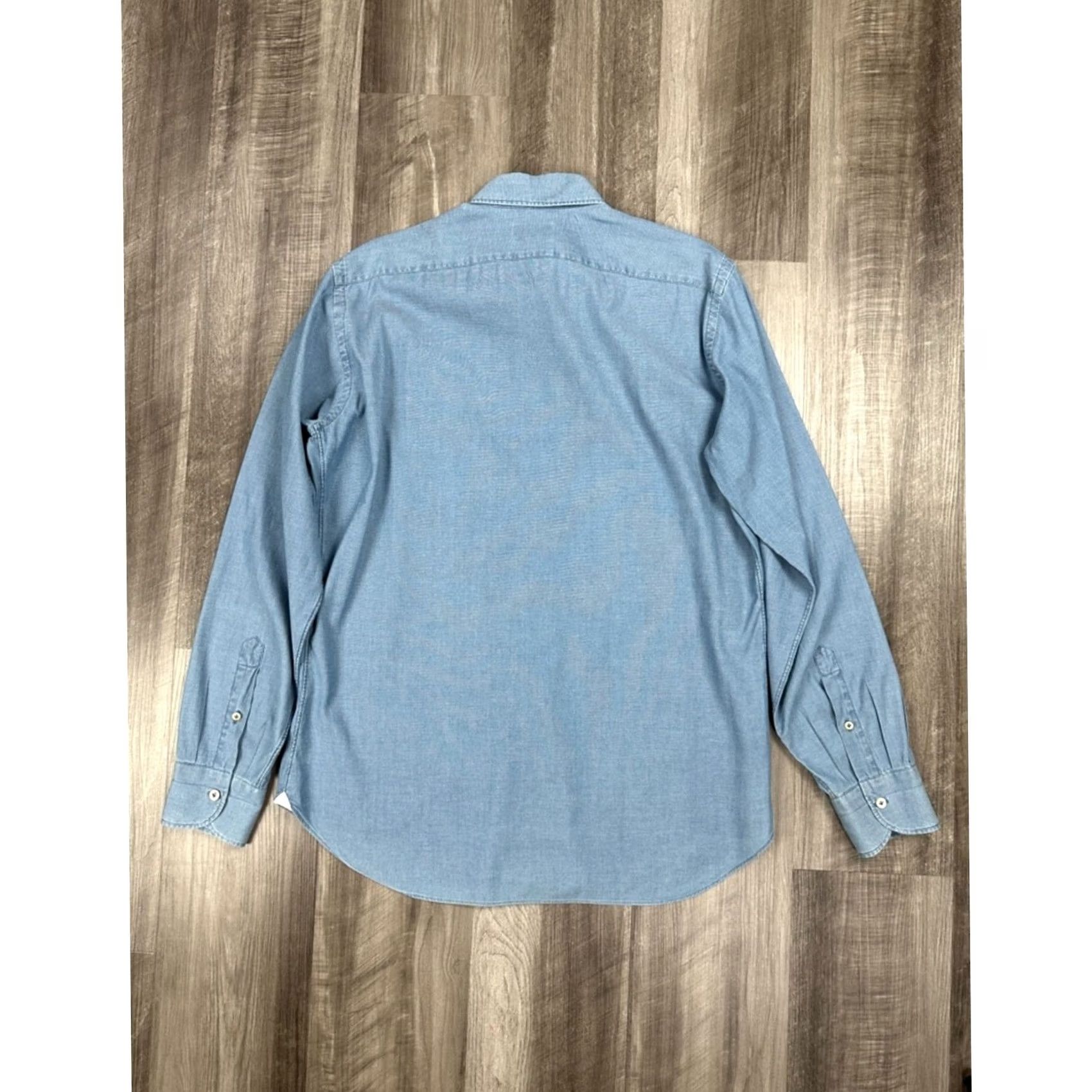 X-LARGE Giannetto Portofino Long Sleeve Button Down Shirt L Mens Blue Chambray Cotton 100% Size US L / EU 52-54 / 3 - 3 Thumbnail