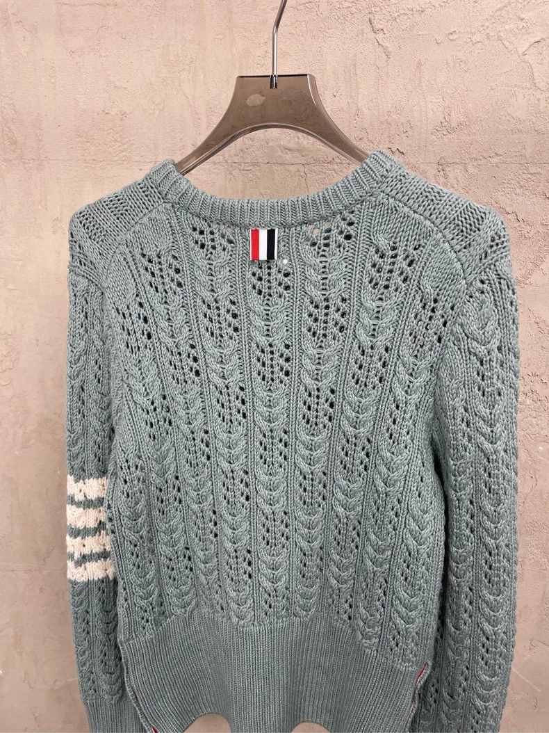 Thom Browne Thom browne Turquoise four-striped round-neck wool sweater Size XS / US 0-2 / IT 36-38 - 4 Thumbnail
