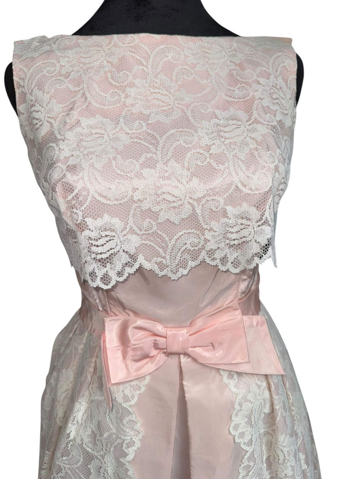 Sears × Vintage VTG Sears 40s 50s Pink Lace Evening Dress Sheath Fit Flare Size S / US 4 / IT 40 - 7 Thumbnail