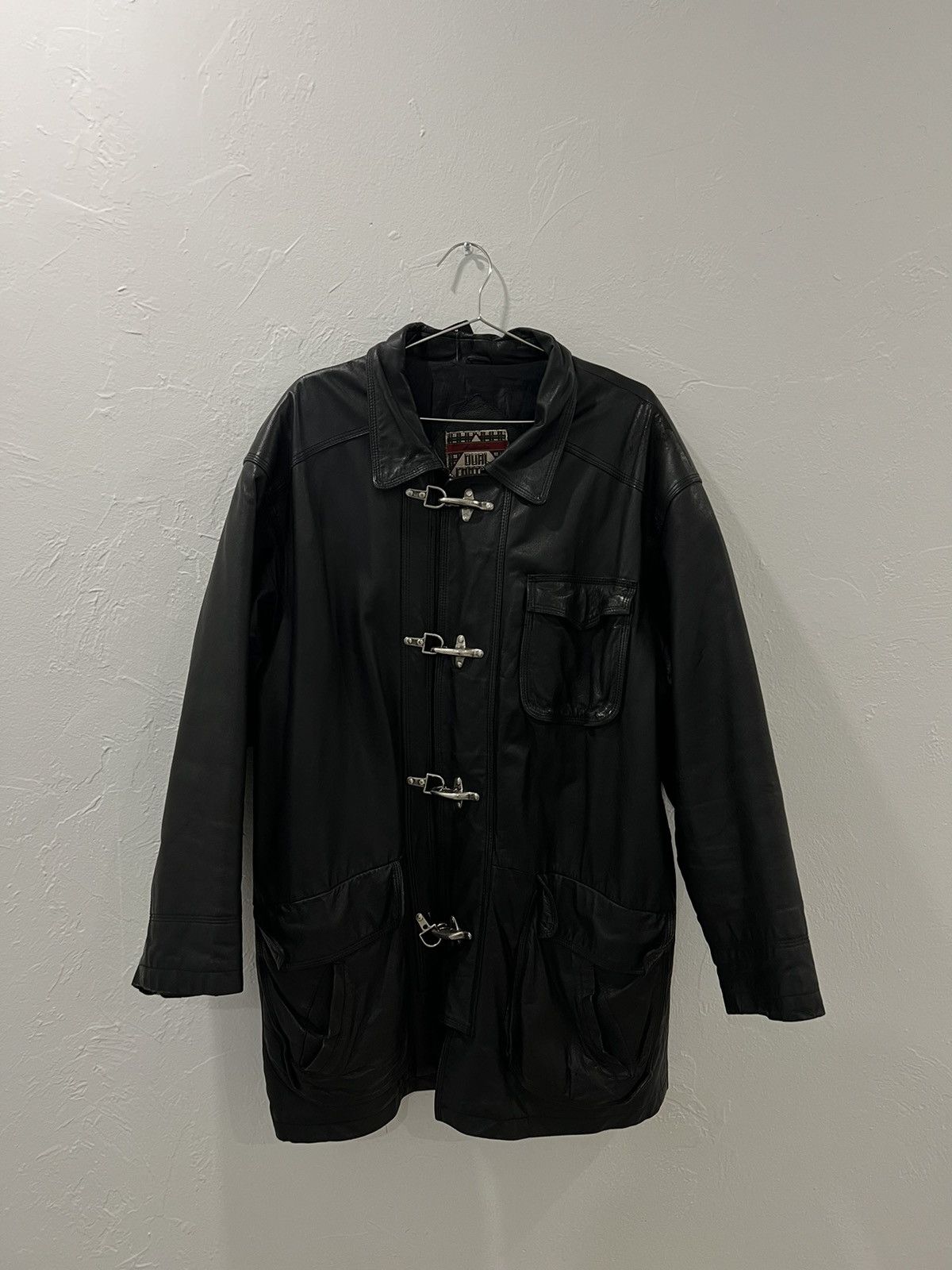 image of Genuine Leather x Leather Jacket Fireman Clasp Leather Jacket in Black, Men's (Size Large)