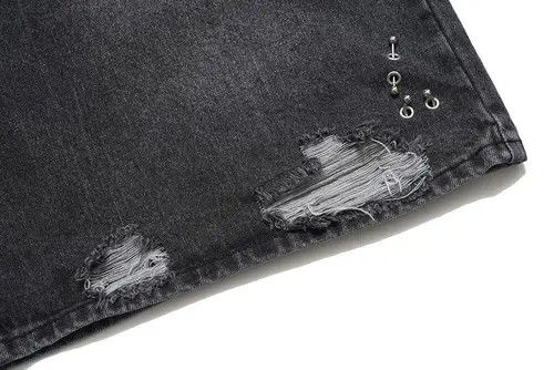 VIBE Washed straight men's metal loose ripped denim shorts y2k Size US 32 / EU 48 - 4 Thumbnail