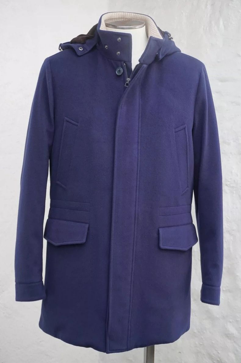 LORO PIANA Navy blue parka camel hair coat