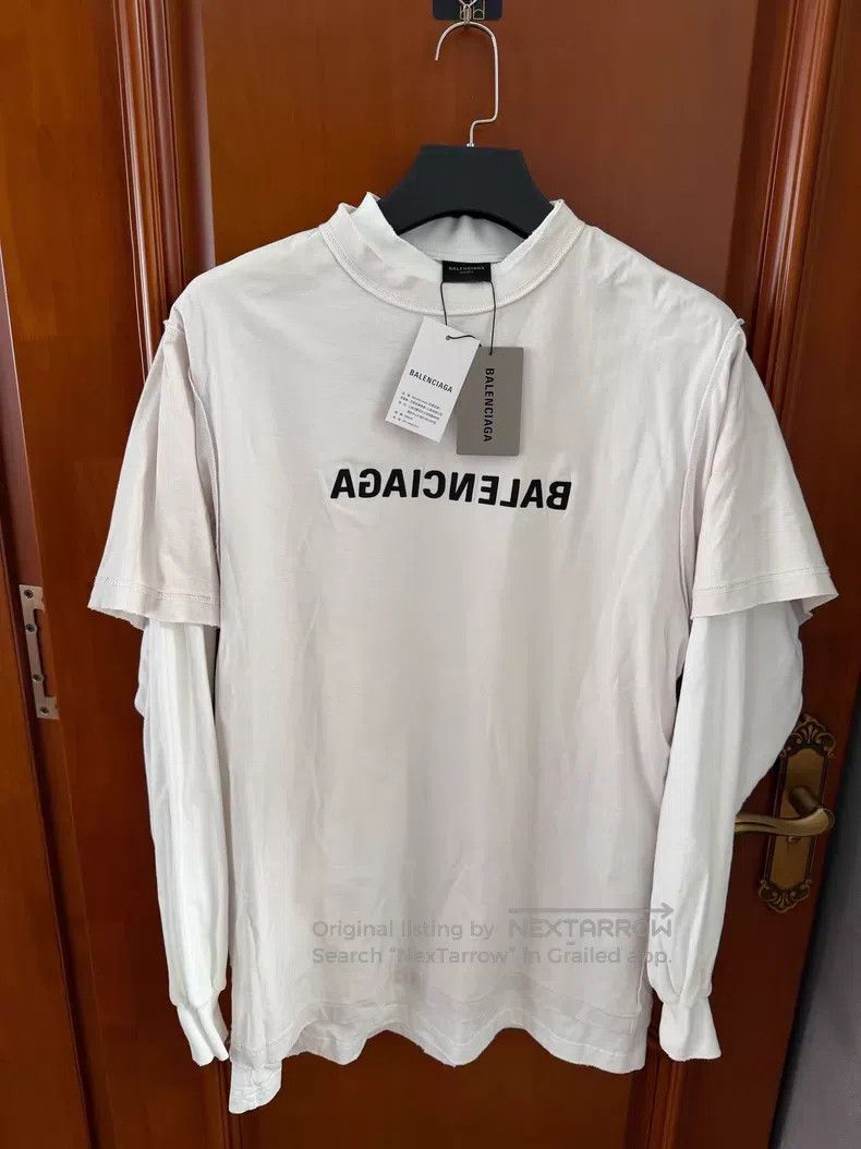 Balenciaga Balenciaga White Reverse Logo Faux Two-Piece Long Sleeve Size US S / EU 44-46 / 1 - 1 Thumbnail