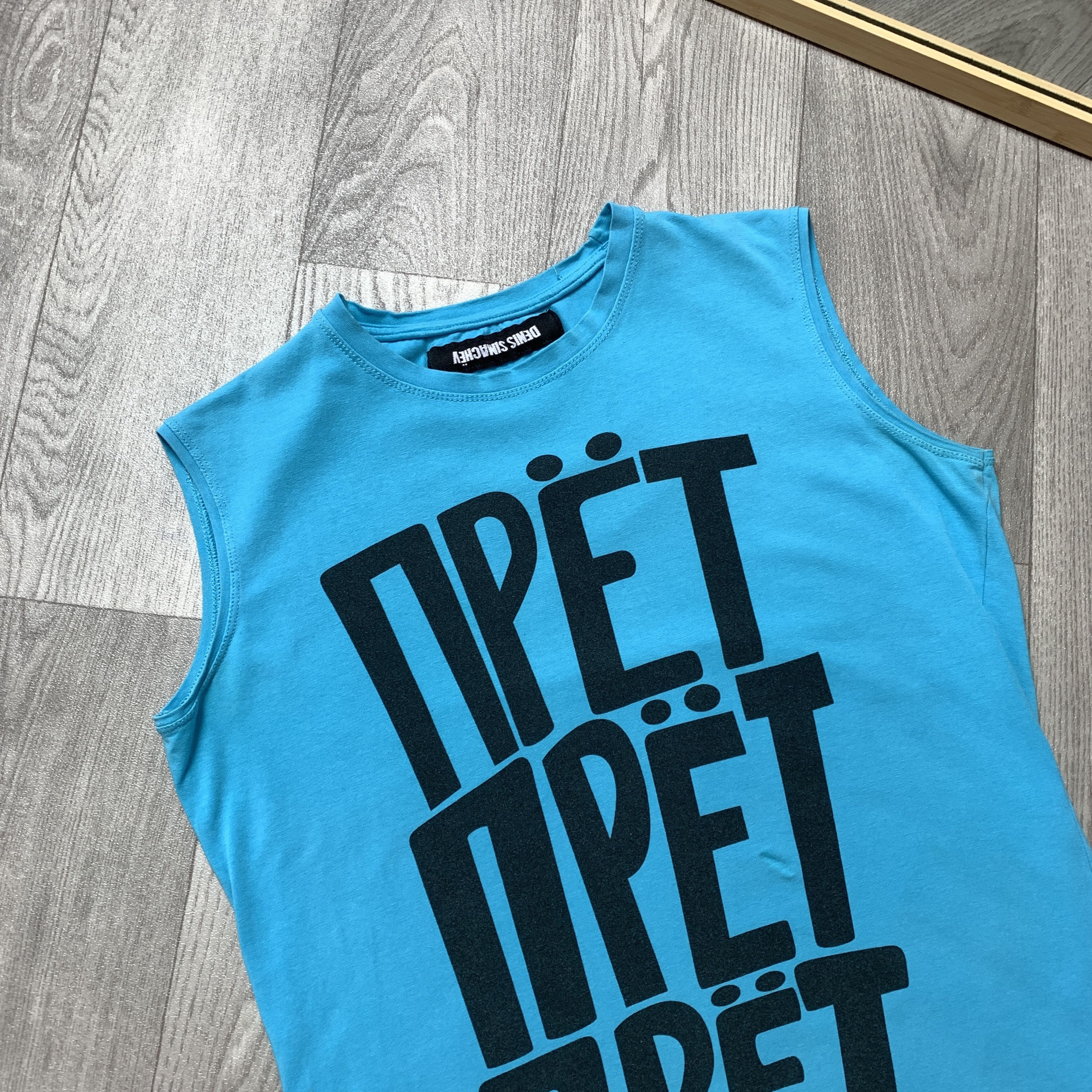 Denis Simachev Rare Denis Simachev Y2K Blue Graphic Tank Top Tee Shirt Size M / US 6-8 / IT 42-44 - 3 Thumbnail