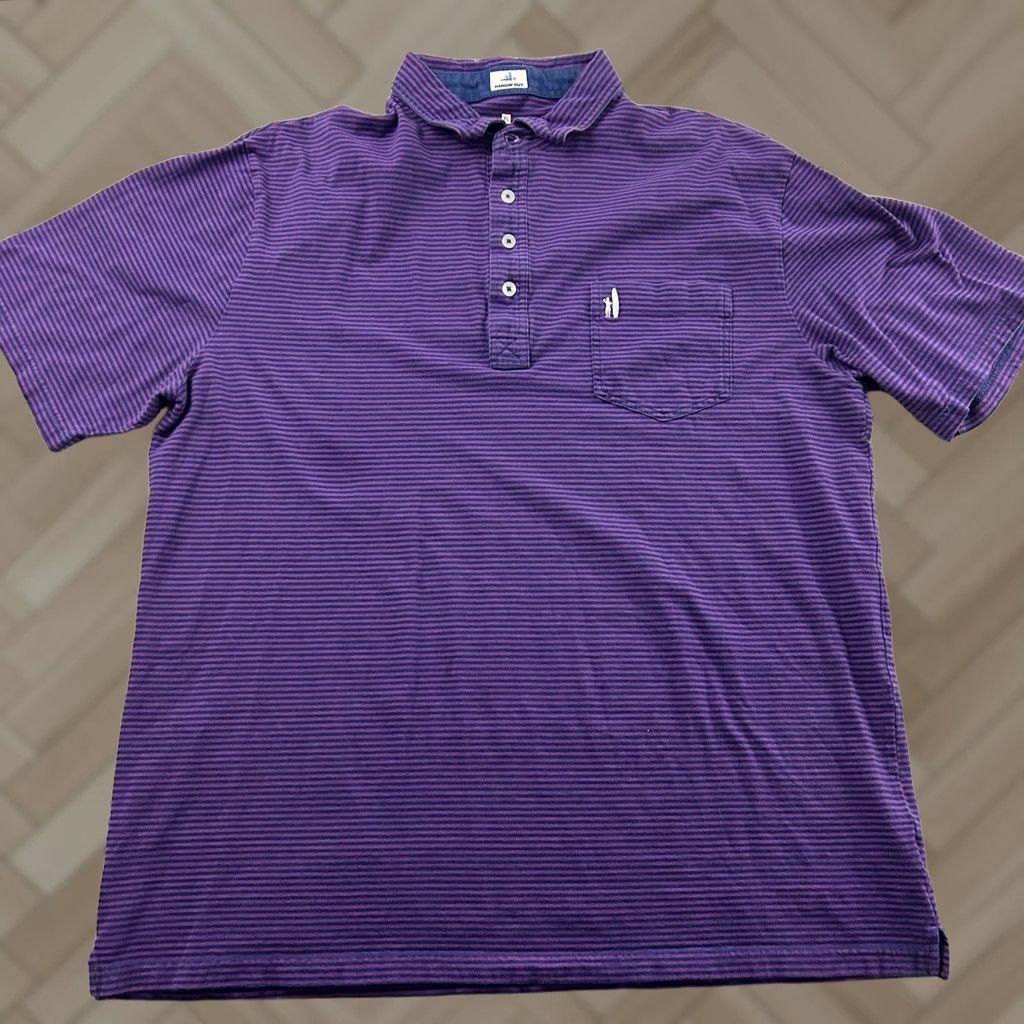 johnnie-O Johnnie-O Striped Short Sleeve Pocket Polo Shirt XL Purple Mens Size US XL / EU 56 / 4 - 1 Thumbnail