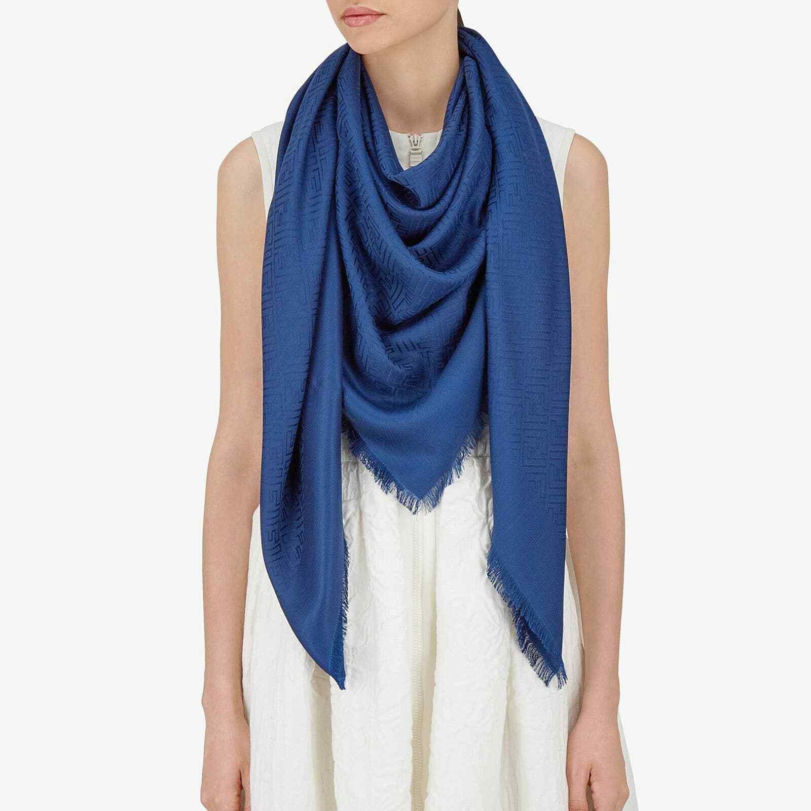 Fendi Fendi Logo Jacquard Silk Wool Fringe Hem Wrap Shawl Scarf Size ONE SIZE - 5 Thumbnail