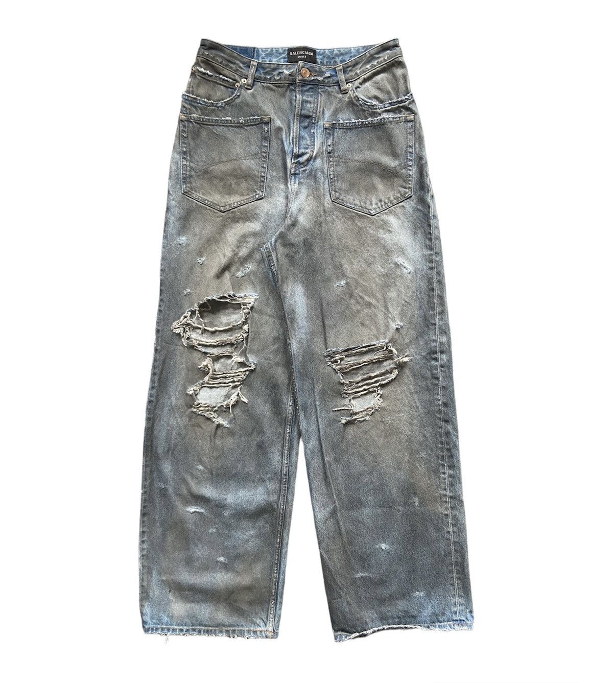 image of Balenciaga Mud Show Baggy Denim in Indigo, Men's (Size 30)