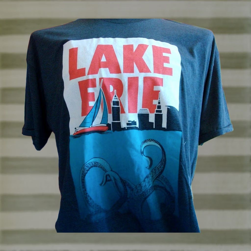 Vintage LAKE ERIE MONSTER graphic T Shirt Men 2XL Kay-Em Apparel Blue Graphic Print 2020s USA Marine Ocean Nautical Varsity Beach Shirt Mens Size US XXL / EU 58 / 5 - 1 Thumbnail