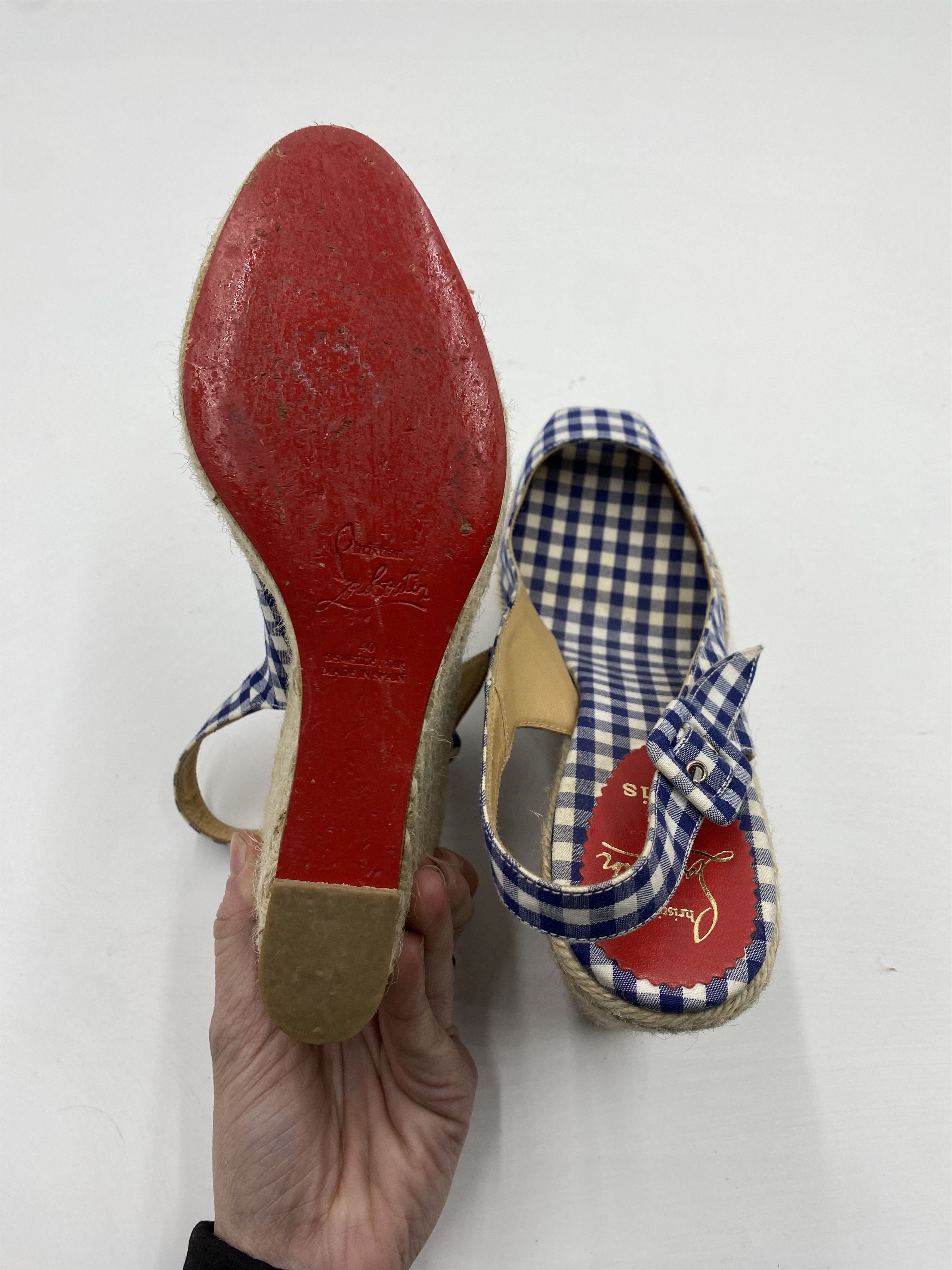 Christian Louboutin Jute Gingham Wedge Size US 10 / IT 40 - 4 Thumbnail