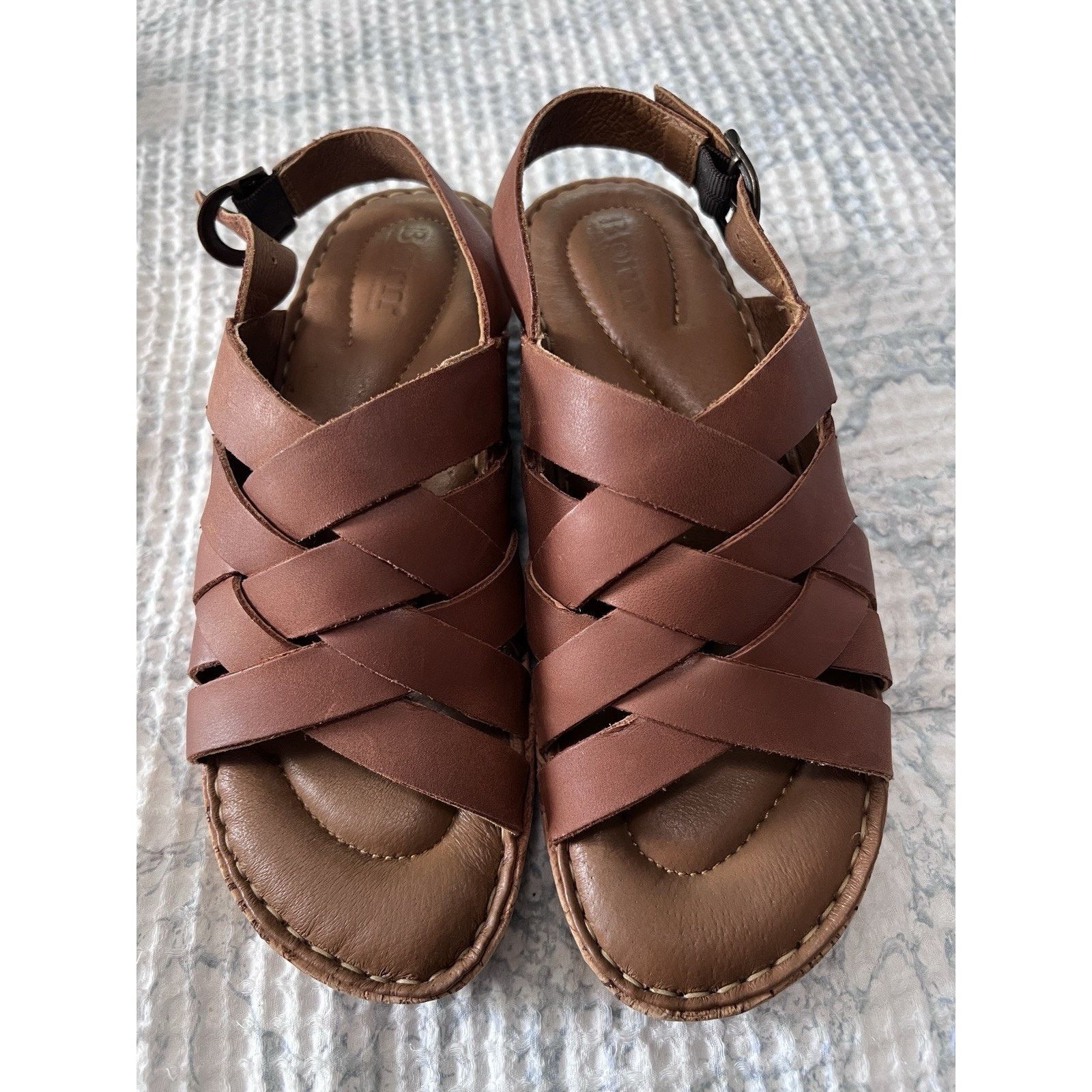 Born Born Cork Platform Laila Brown Leather Woven Wedge 7 EUC Size US 7 / IT 37 - 1 Thumbnail