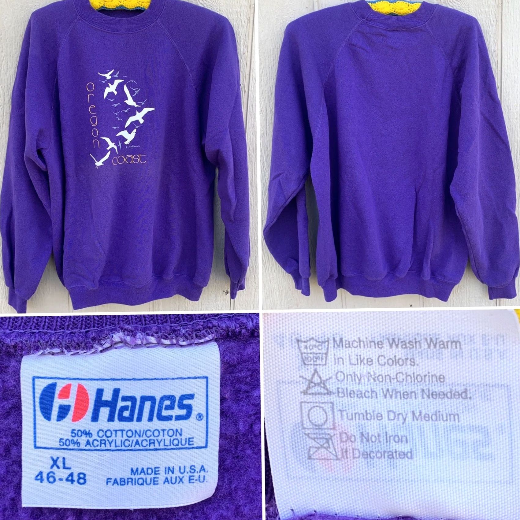 Hanes VINTAGE Hanes Oregon Coast Raglan Sweatshirt Seagull Graphics 80s 1980s Made In USA XL Men Pullover Crew Neck Purple Beach Bird Size US XL / EU 56 / 4 - 2 Thumbnail