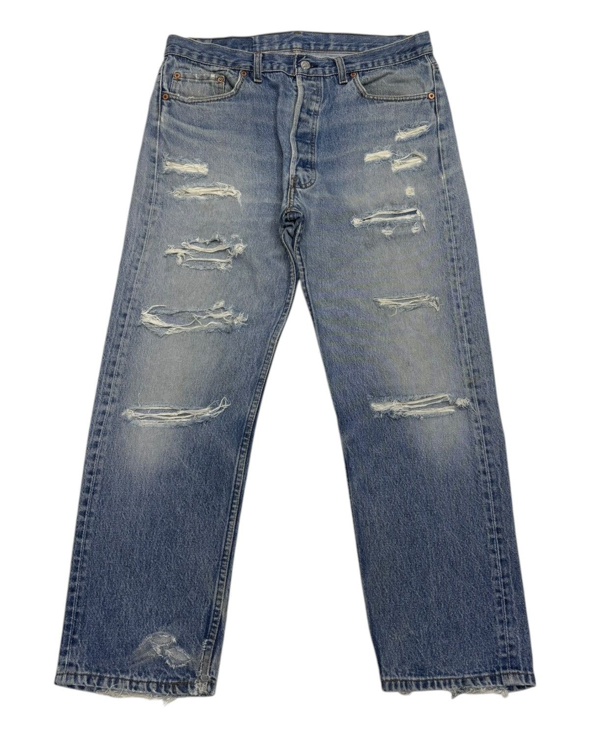 Levi's LEVIS 501 USA DISTRESSED THRASHED RIPPED DENIM JEANS Size US 34 / EU 50 - 1 Thumbnail