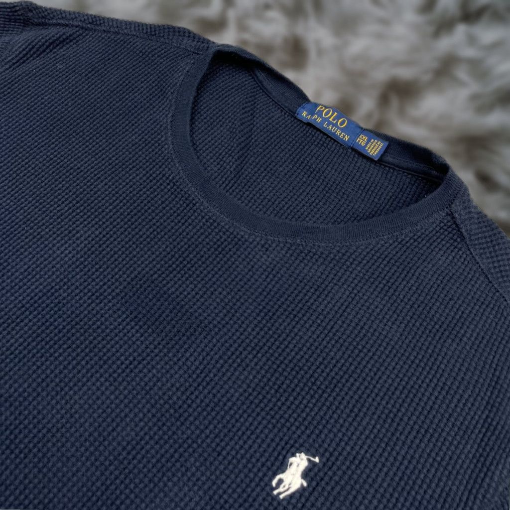 Polo Ralph Lauren Men's Thermal Sweatshirt 2XL Navy Cotton Waffle