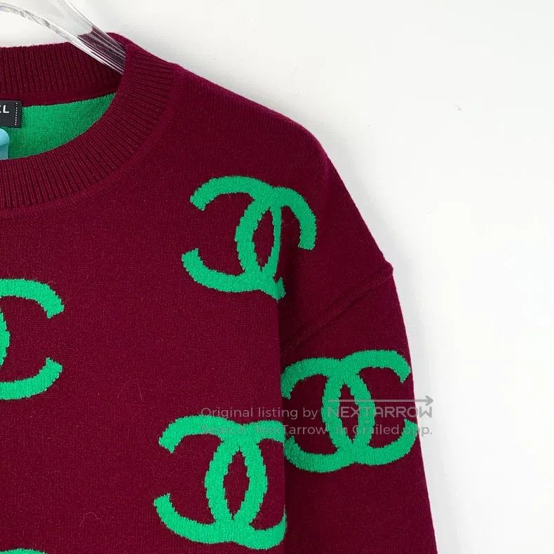 Chanel Chanel Dark red logo full-printed cashmere round-neck long Size XS / US 0-2 / IT 36-38 - 3 Thumbnail