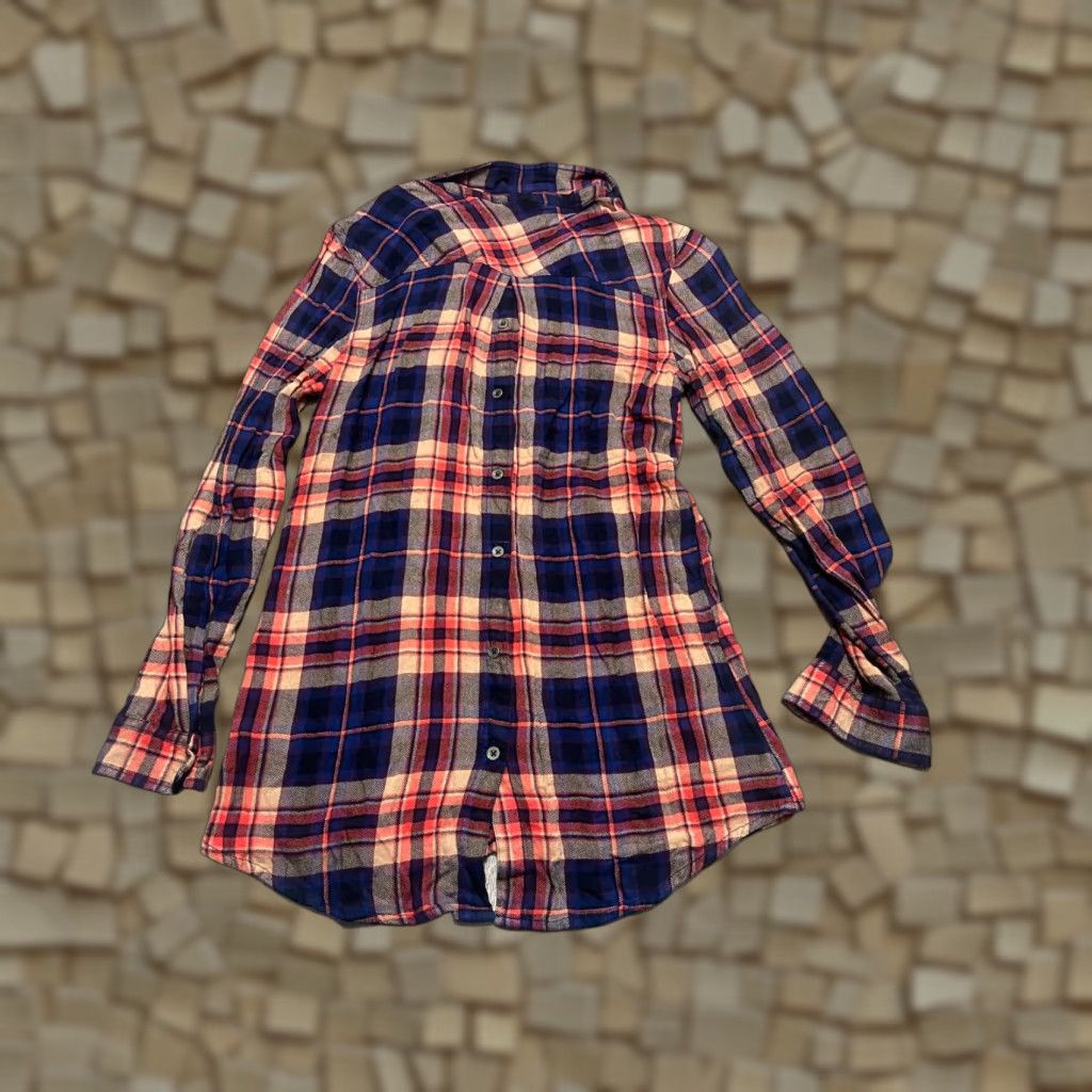 Vintage Maurices Dress Women's Shirt Dress M Regular Blue Plaid Long Sleeve Button Up Collared Tunic Casual Knee Length Size M / US 6-8 / IT 42-44 - 1 Thumbnail
