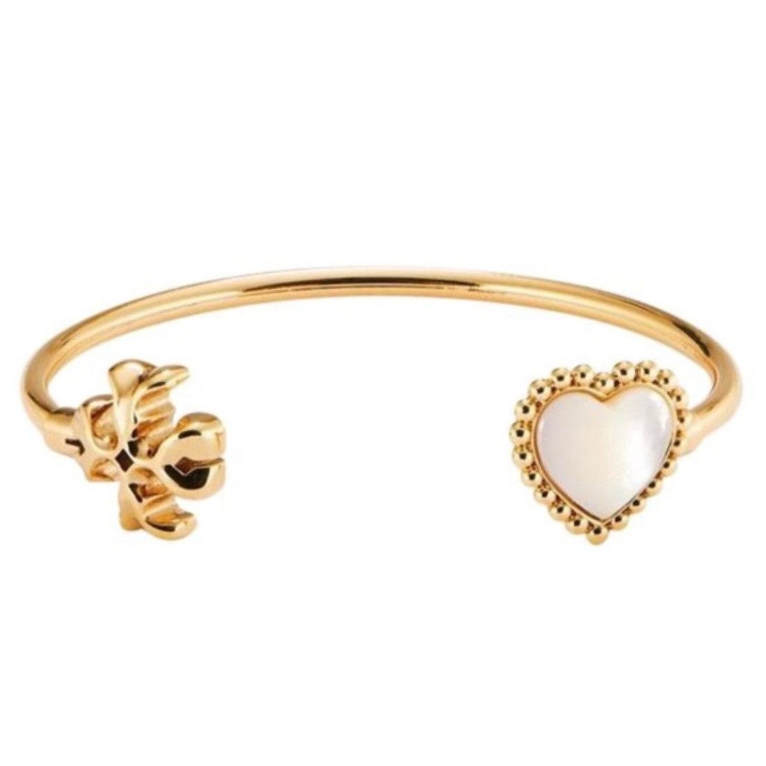 Tory Burch Tory Burch Roxanne Gold Logo & Pearl Heart Cuff Bracelet Size ONE SIZE - 2 Thumbnail