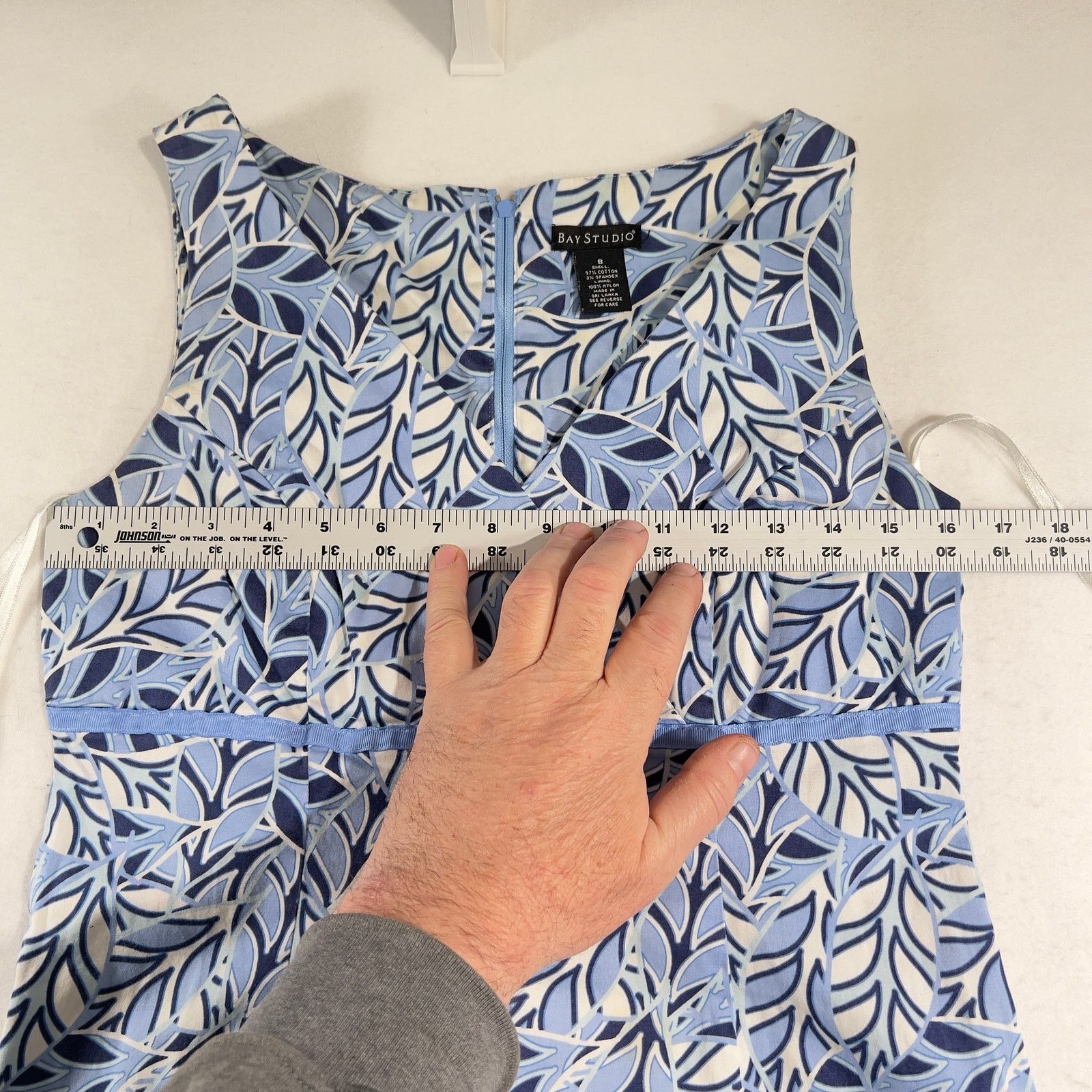 Other Bay Studio Mini Dress Sz 8 Blue White Floral Back Zip Pleat Size M / US 6-8 / IT 42-44 - 6 Thumbnail