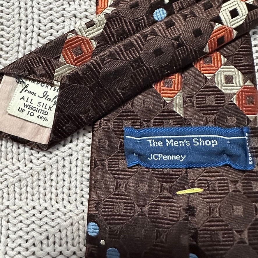 JCPenney Vintage 1980s JC Penney brown monotone Italian silk tie Size ONE SIZE - 3 Thumbnail