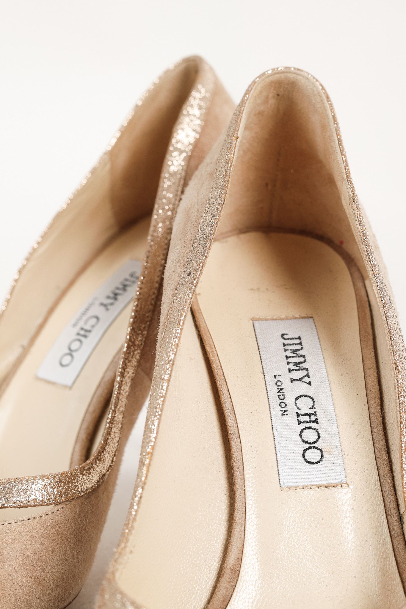 Jimmy Choo Jimmy Choo Beige Suede Glitter-Trimmer Peep Toe Pumps Size US 9.5 / IT 39.5 - 9 Thumbnail
