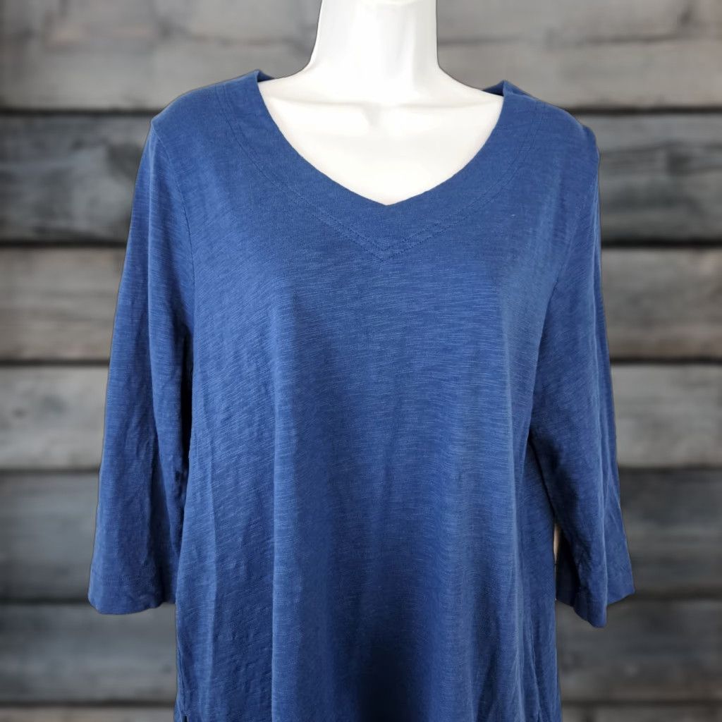 Vintage Chico's Womens Top Shirt 3/4 Sleeve Blue Size L Cotton Blend Solid Womens Size L / US 10 / IT 46 - 1 Thumbnail