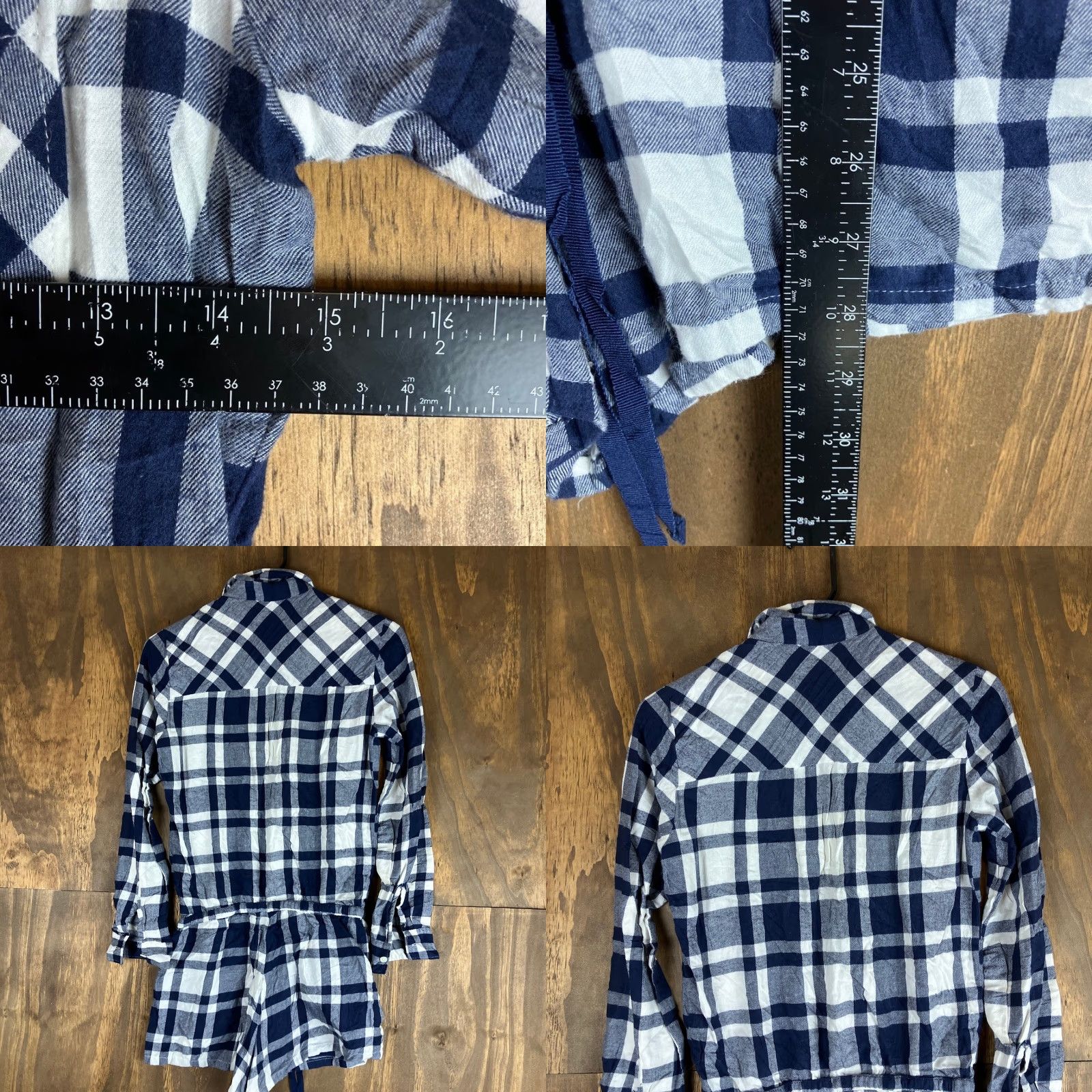 Vintage Aerie Womens Romper Navy White Plaid Flannel Collared Long Sleeve Drawstring XS Size XS / US 0-2 / IT 36-38 - 8 Thumbnail