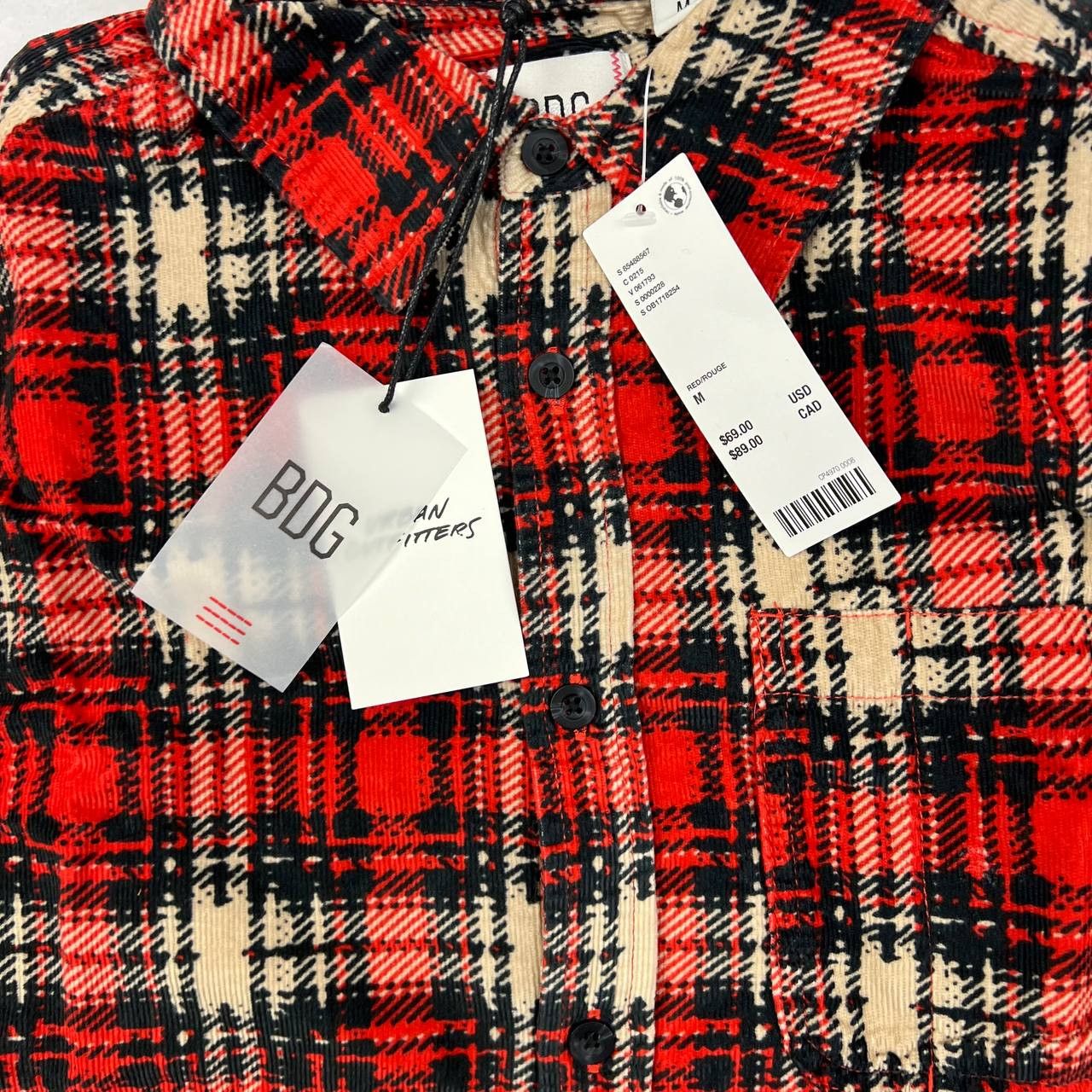 Bdg BDG Shirt Mens Medium Plaid Corduroy Button Down Size US M / EU 48-50 / 2 - 5 Thumbnail