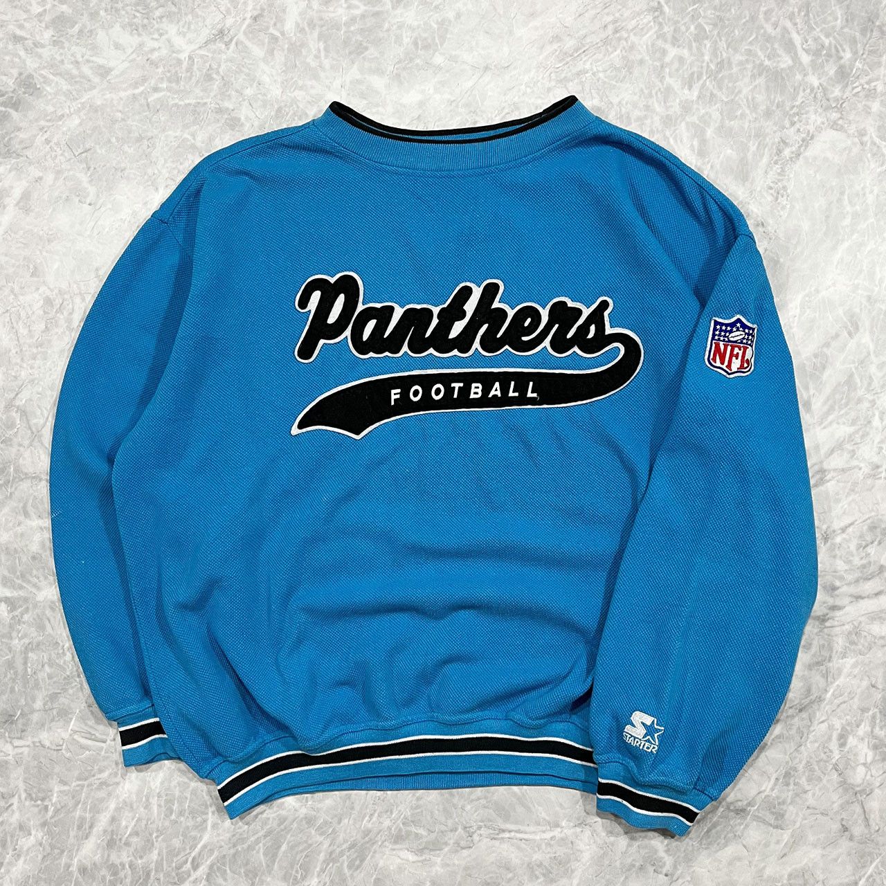 Image of Nfl x Starter VTG 90's Carolina Panthers Starter Script Logo Sweatshirt in Blue, Men's (Size XL)