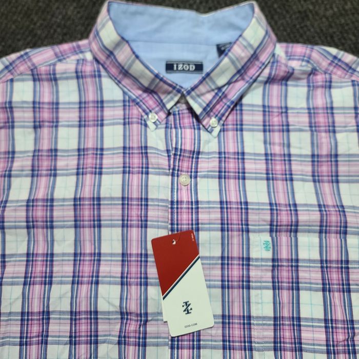 Izod New Izod Orchid Pink Blue Checkered Plaid Short Sleeve Butto Grailed 9850