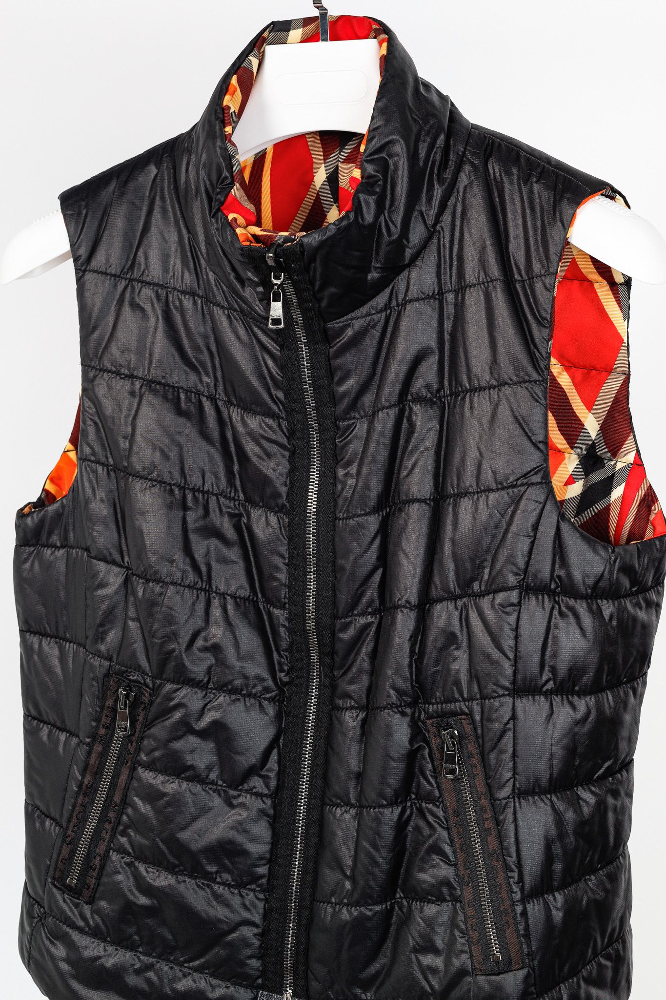 Designer Marc Cain Sports Reversible Orange Wavy-Plaid Vest Size M / US 6-8 / IT 42-44 - 11 Thumbnail