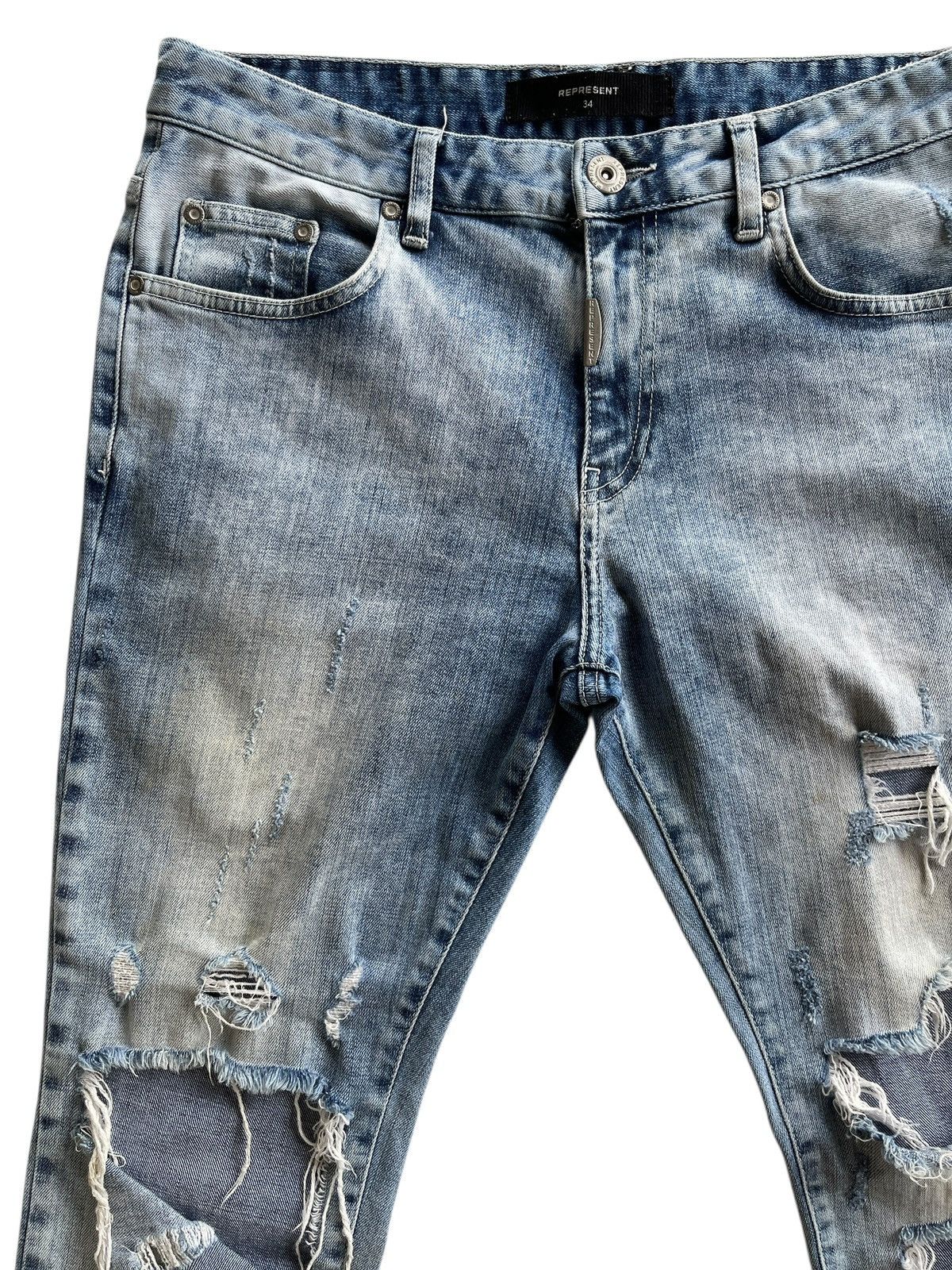 Represent Clo. Represent Acid Blue Distressed Knee Jeans Size US 33 - 4 Thumbnail