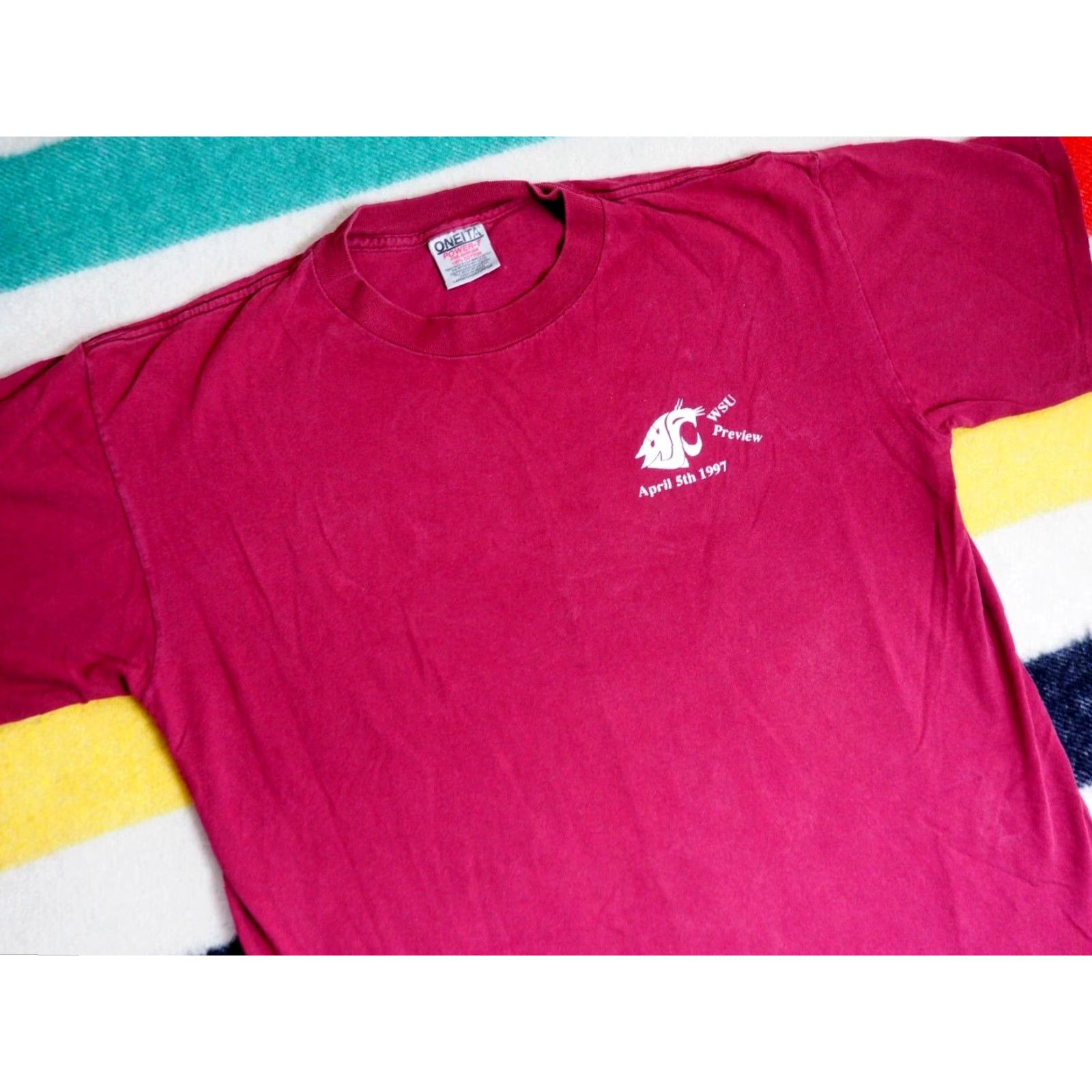 Vintage VINTAGE Oneita Washington State Cougars USA Tee T-Shirt L Red 1990s Graphic Ladies? Men? (Gender) Size US L / EU 52-54 / 3 - 4 Thumbnail
