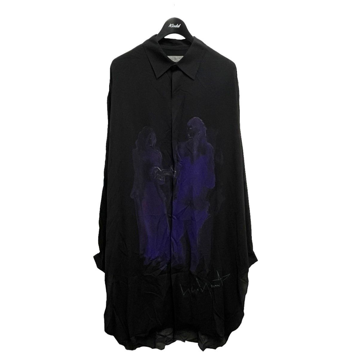 image of Yohji Yamamoto Pour Homme 20Ss Rayon Hand-Held Print Shirt in Black Navy, Men's (Size Large)