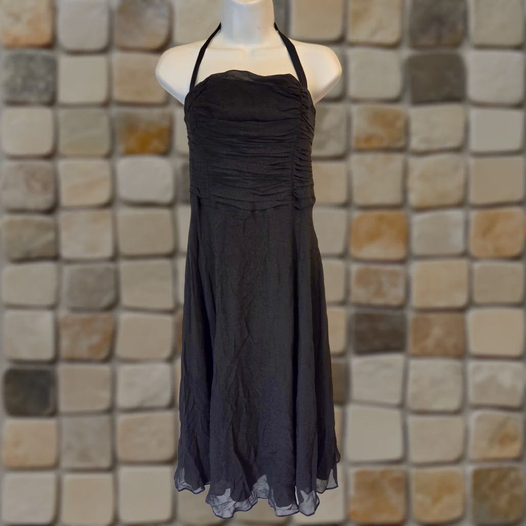 MAGGY LONDON VINTAGE Maggy London Dress 6 Black Silk Ruched Halter Cocktail 90s Size M / US 6-8 / IT 42-44 - 1 Thumbnail