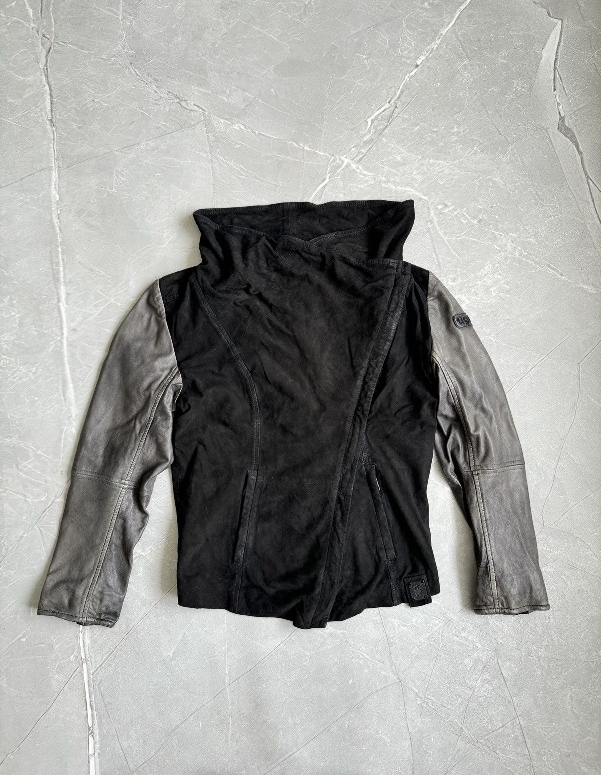 tigha Tigha High Neck Asymmetrical Leather Jacket Rick Owens Style Size L / US 10 / IT 46 - 1 Thumbnail