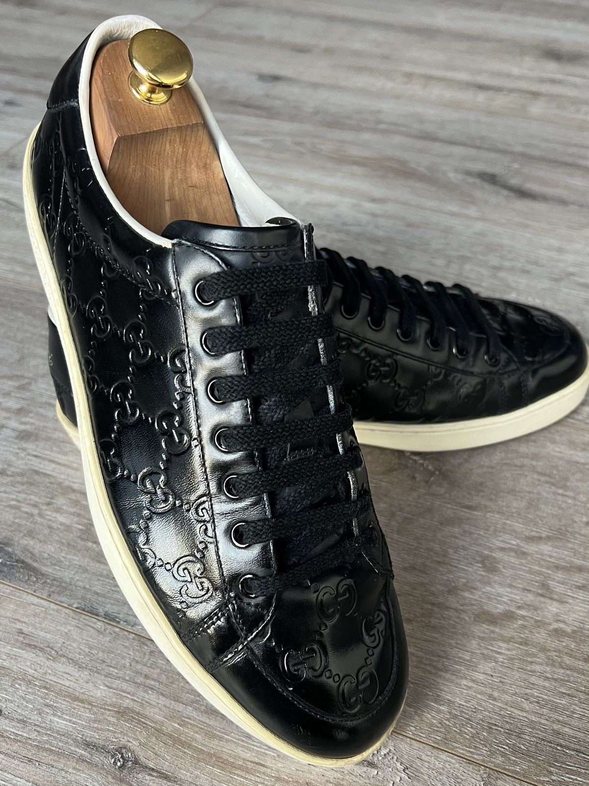 image of Gucci Sneakers Low Top Leather GG Monogram Canvas Supreme in Black, Men's (Size 9)