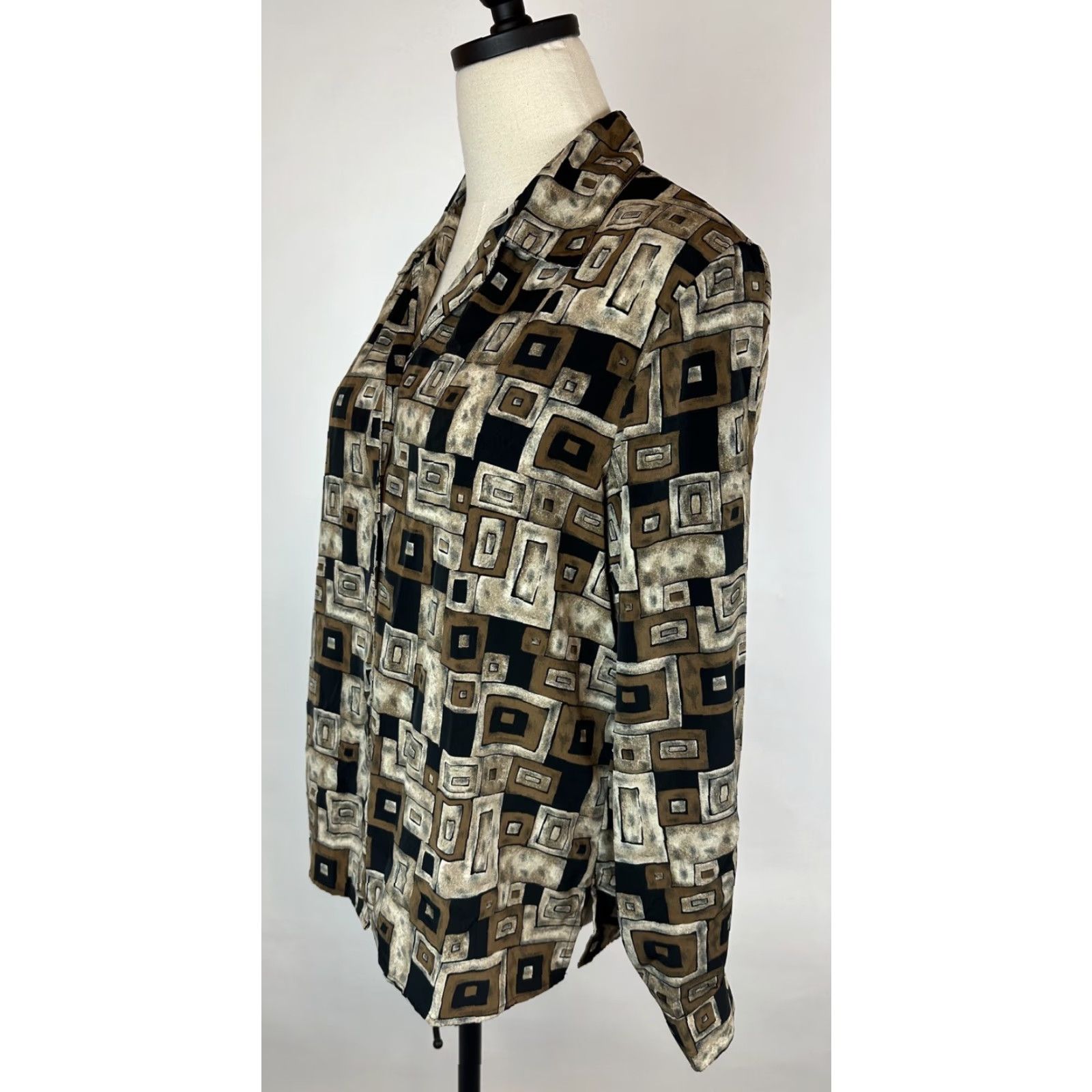 Vintage VINTAGE Notations Geometric Print Shirt Brown 90s Boxy Fit Collared Long Sleeve Blouse Women Medium Size M / US 6-8 / IT 42-44 - 4 Thumbnail