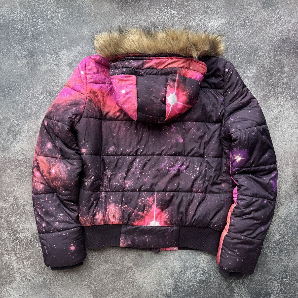 Japanese Brand Fbsister Y2K Galaxy Print Faux Fur Hooded Puffer Jacket Size M / US 6-8 / IT 42-44 - 2 Thumbnail