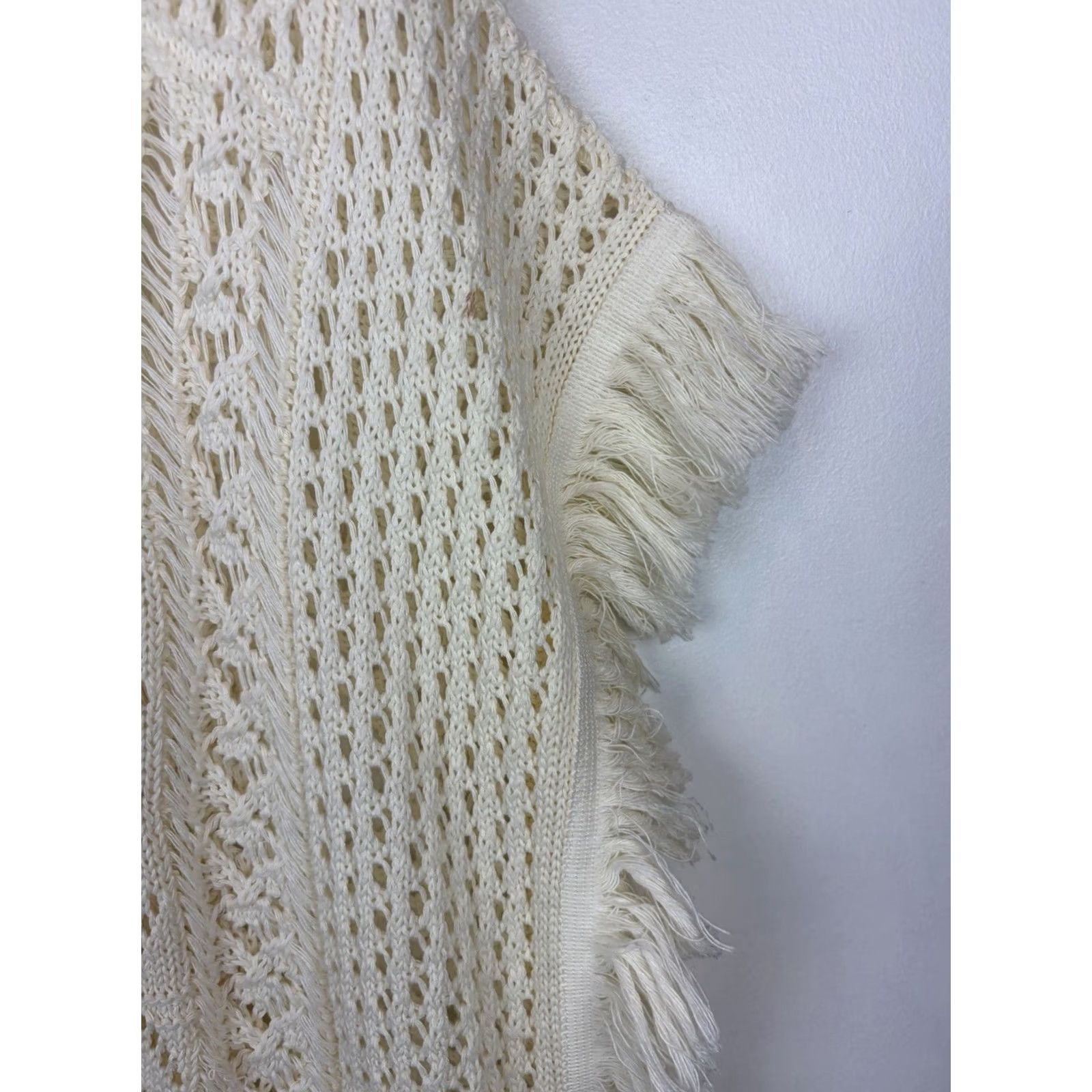 Vintage Ulla Popken Sweater Women 2X Ivory Tunic Plus Open Knit Fringe Boho Poncho Cottage Core Size XXL / US 16-18 / IT 52-54 - 3 Thumbnail