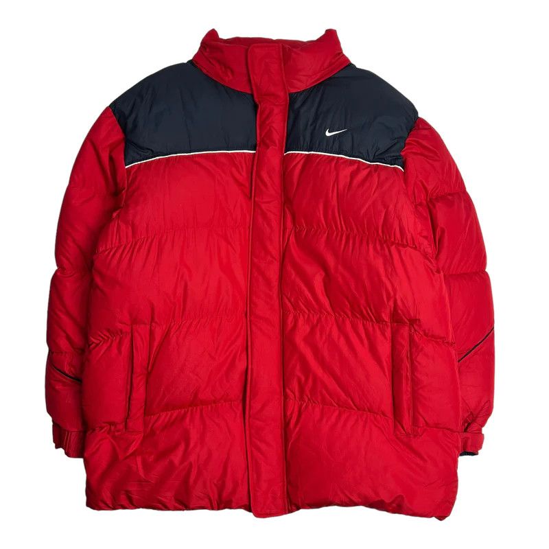VINTAGE NIKE SIDE SWOOSH CLASSIC PUFFER JACKET RED BLACK