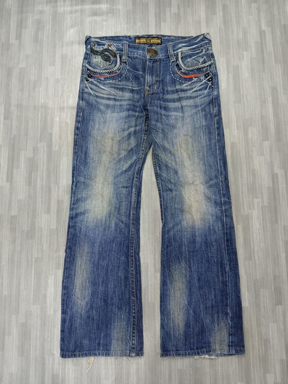 Japanese Brand FLARE SICK STUDIO RP EMBROIDED DENIM SPELLOUT Size US 32 / EU 48 - 2 Thumbnail