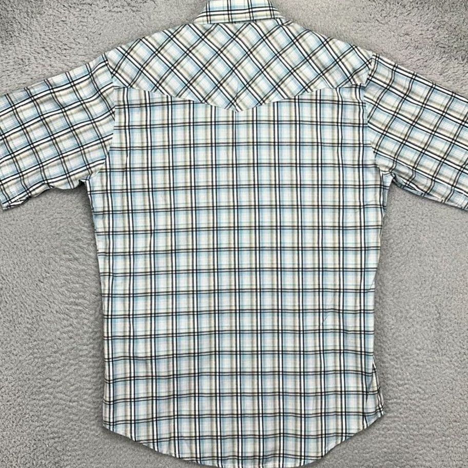 Roper Roper Shirt Button-Up Western Plaid Blue Tan Short Sleeve Mens M Button-Down Collared Pocket EUC Size US M / EU 48-50 / 2 - 3 Thumbnail