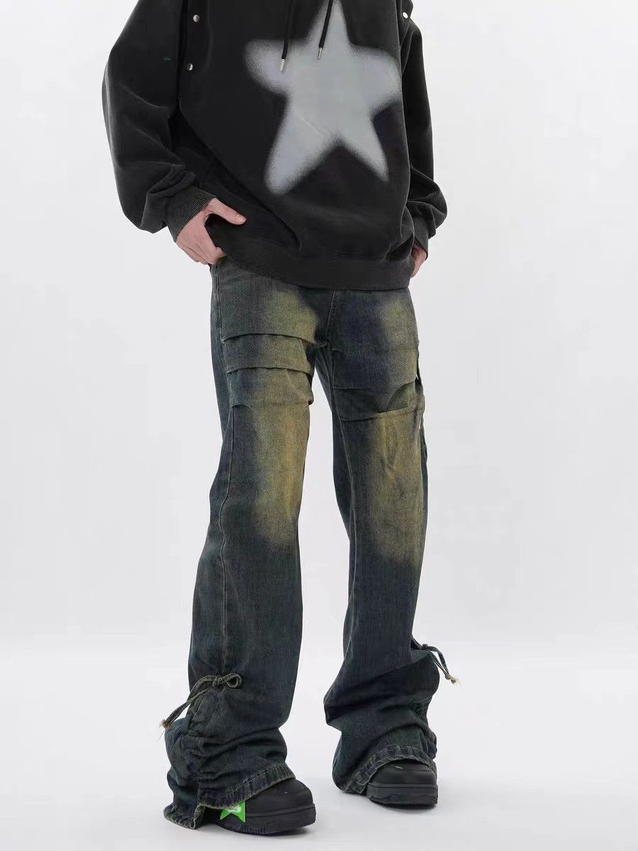 Japanese Brand × Jean Vintage washed distressed micro-flare pleated denim trousers Size US 34 / EU 50 - 2 Thumbnail