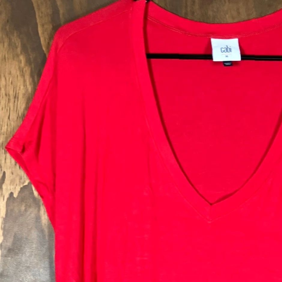 Vintage CAbi Blouse Women's Red Short Sleeve V-Neck Stretch Drop Waist Size M / US 6-8 / IT 42-44 - 4 Thumbnail
