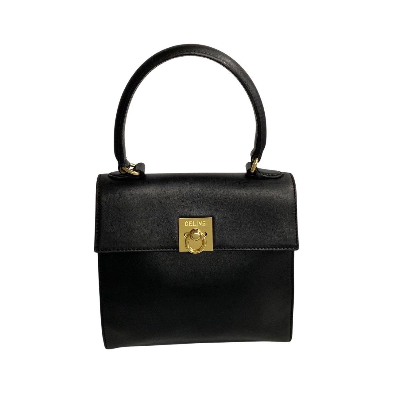 image of Celine Leather Mini Kelly Top Handle in Black, Women's